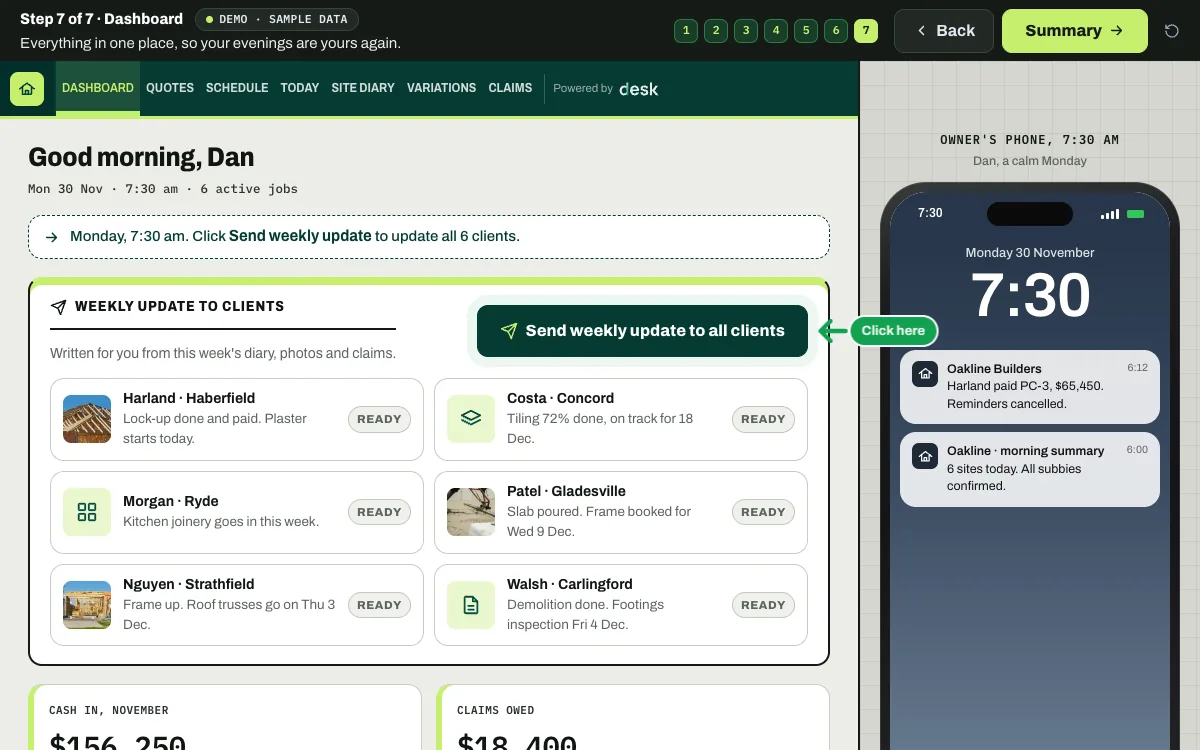 Desk admin screen for the trades and field crews demo